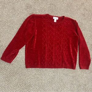 Alfred Dunner Red Knit Sweater Womens Large *3 Beads Broken